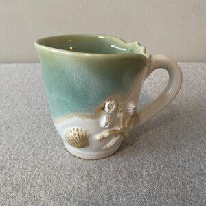 Artisan Starfish Barnacles Seaside Coastal Theme Ceramic Textured Coffee Mug